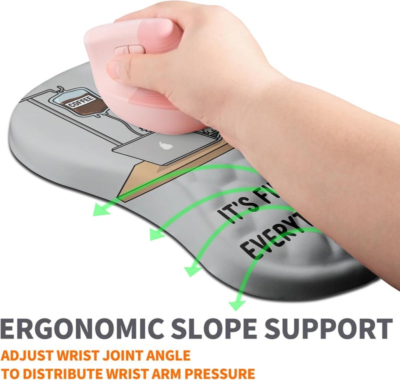 Armanza Ergonomic Joint Wrist Support Mouse Pad with Memory Foam Cushion Massage Bump, Carpal Tunnel Pain Relief Mousepad Slope Design for Wrist Rest, 11.8x7.9 in, Funny Coffee Cat - Image 2